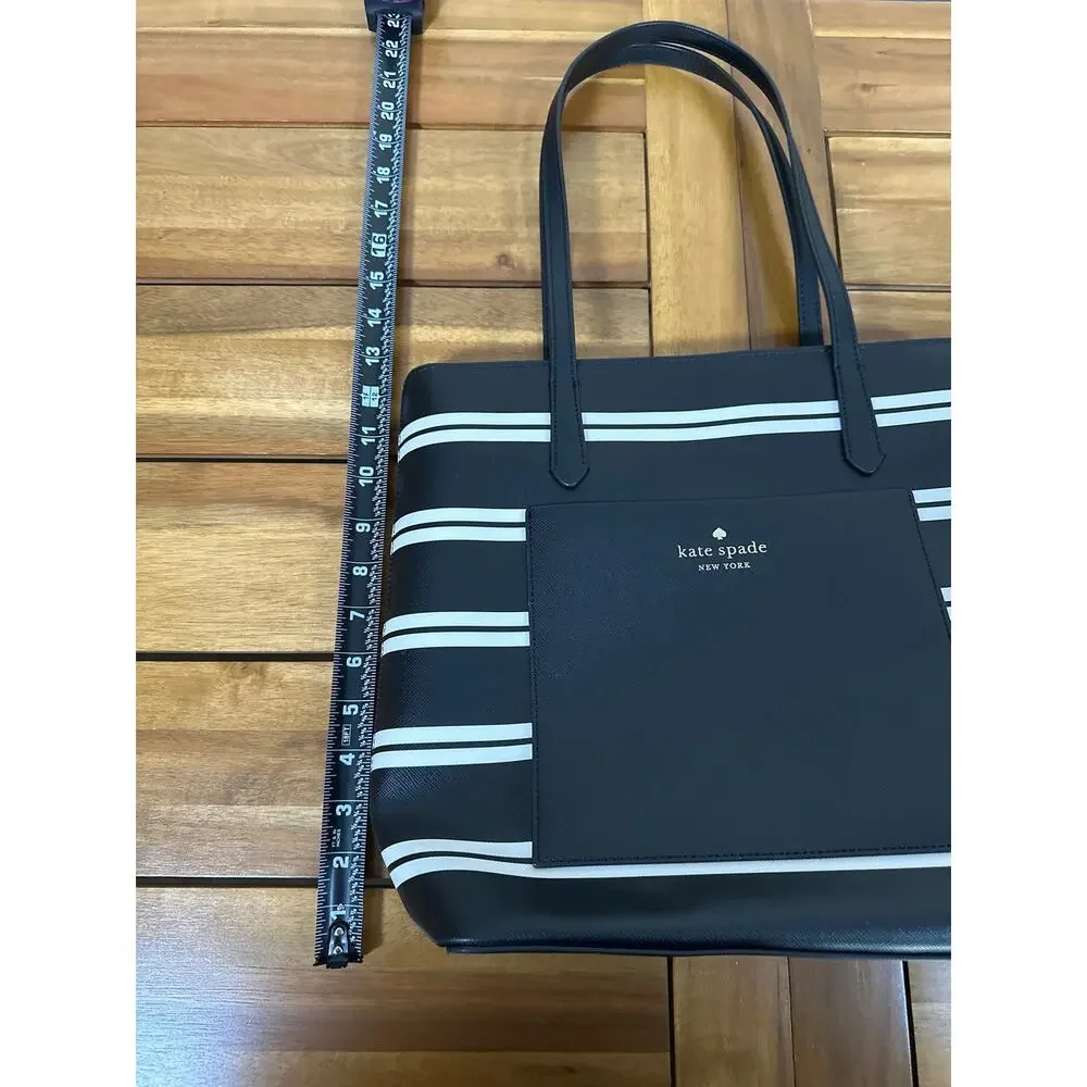 Kate Spade New York Black White Striped Large Tote Shoulder Bag
